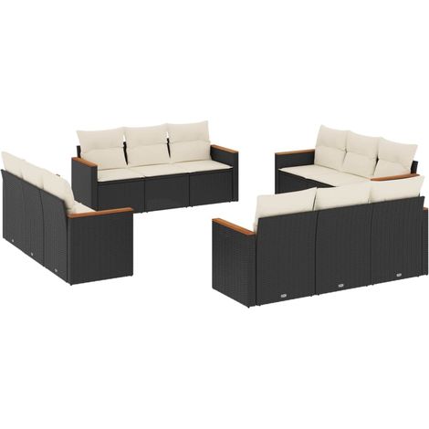 Salon de jardin 12 pcs avec coussins noir résine tressée (1/5)