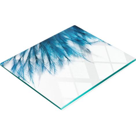Tabla de cortar y servir decorativa de cristal con diseño de plumas azules, 60x52 cm. (1/5)