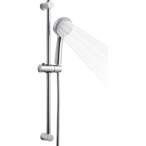 Barre coulissante de douche, barre coulissante réglable de 53,3 cm avec pommeau de douche rond à 3 modes et tuyau en acier inoxydable de 152,4 cm, montage mural à vis, finition chromée (1/5)