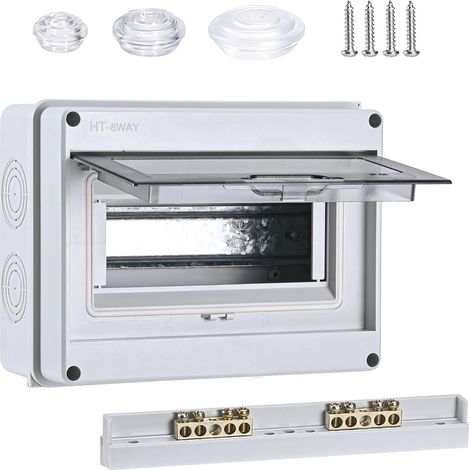 Boîtier de distribution en saillie, boîtier de protection étanche IP65, idéal pour le jardin ou les espaces extérieurs, conforme aux normes des pièces humides (8 modules) (1/5)