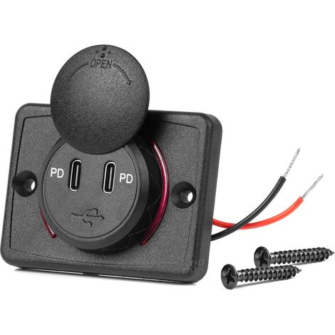 Caricabatterie da auto con prese USB, impermeabile, quadrato, 2x USB-C, 12V, 24V, amio-04232 (1/5)