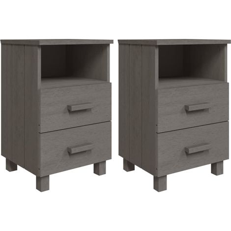 Set di 2 comodini con due cassetti e vano 40 x 35 x 62 cm in legno massello grigio DEC036006