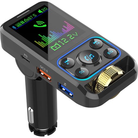 Émetteur FM sans fil pour voiture, lecteur MP3 Bluetooth avec port USB-C, charge rapide PD 3,1 A et double écran. (1/5)