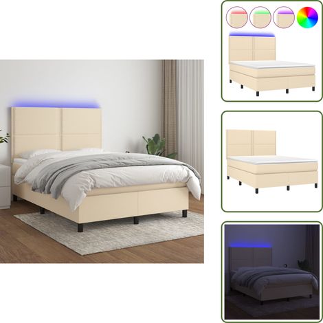Cama con cabecero ajustable - vidaXL Cama box spring colchón y luces LED tela crema 140x190 cm - Colchón ensacado