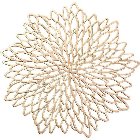 Ensemble de 4 sets de table ronds à motif de feuilles, lavables et résistants à la chaleur, dorés (1/5)