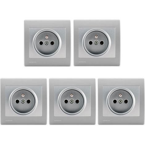 SIEMENS Lot de 5 Prise 2P+T Silver Delta Iris + Plaque basic Silver