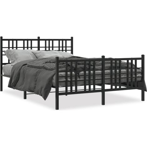 Lit double  Lit adulte  Cadre de lit métal sans matelas avec pied de lit noir 137x190cm