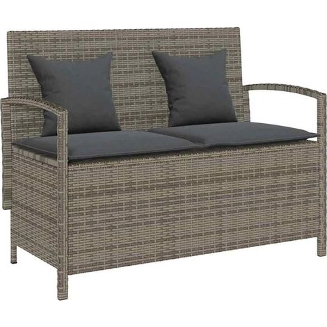 Banc de rangement de jardin avec coussins en résine rotin grise (1/5)