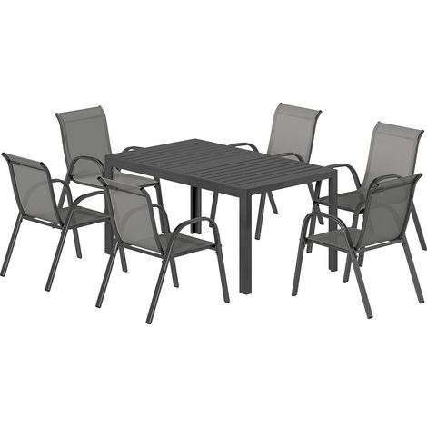 Outsunny Set Pranzo Esterno 6 Persone Sedie Impilabili Grigio
