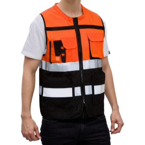 Chaleco de seguridad amarillo/naranja, chaleco de trabajo con bolsillo con cremallera, bandas reflectantes, ropa de trabajo transpirable, seguridad, voluntariado, transporte
