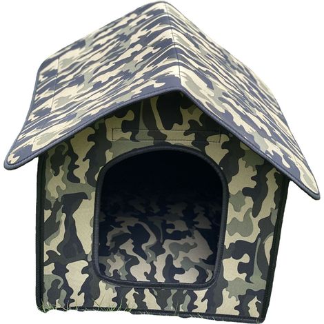 Niche et maison 2 en 1 pour animaux de compagnie, détachable et étanche, adaptée aux niches pour chats et chiens, couleur camouflage, 38 35 38 (1/2)