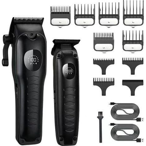 Tondeuse à cheveux professionnelle réglable pour homme avec 10 peignes et écran LCD sans fil - (1/5)