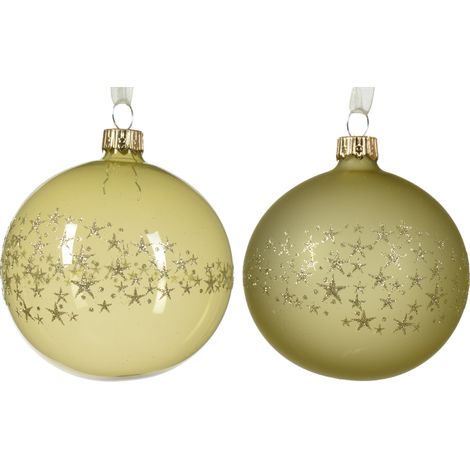Pallina di Natale Vetro smalto opaco con stelle intorno a 2 colori assortiti colore pistacchio ø 8cm