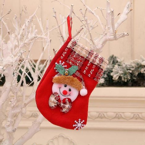 Chaussettes de Noël en velours rouge avec clochettes, petites chaussettes de Noël Père Noël, décorations de Noël, bonhomme de neige (1/3)