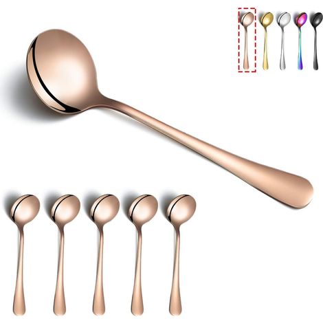 Lot de 6 Cuillères à soupe, Acier inoxydable, Placage titane or rose, Design classique, Usage quotidien et restaurant