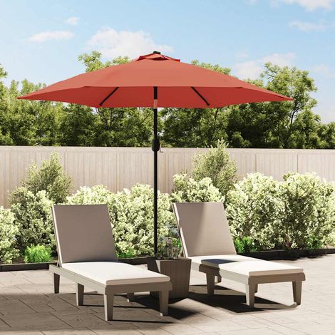 Parasol droit d'extérieur + LED + mât,Protection UV en acier 300 cm Terre cuite -35971 (1/5)