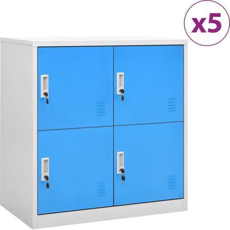 5 pcs Armoires à casiers, Vestiaire Métallique, Meubles de rangement Gris clair et bleu 90x45x92,5 cm Acier HYB81872 (1/5)