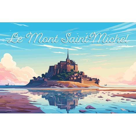 Tableau sur toile illustration du Mont St-Michel 65x97 cm - Impression sur Toile Murale Décorative - Image imprimée en HD sur Toile - Toile sur Châssis en Bois FSC - Fabriqué en France (1/5)