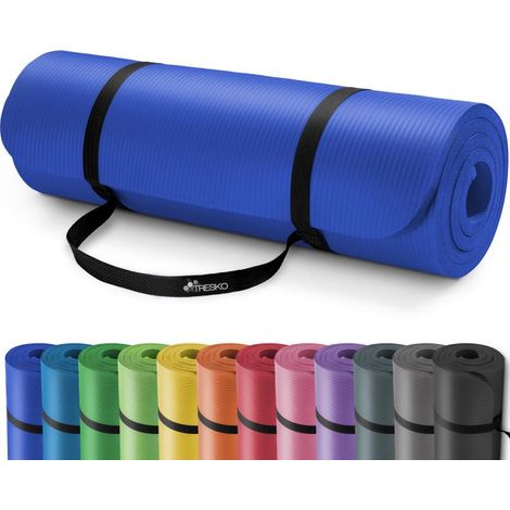 TRESKO Esterilla de fitness 185 x 60 cm y 190 x 100 cm para gimnasia, yoga, pilates y cualquier tipo de entrenamiento Suave y cómoda Espuma NBR (Azul Oscuro, 185 x 60 x 1,0 cm)