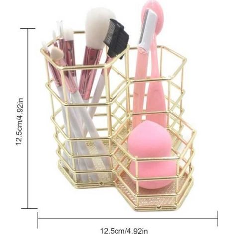 Porte-Crayon - Panier Rangement Pinceaux Maquillage - Conteneur Tasse Stylo Maille Métallique Or Rose - 3 Pièces - 12.5 x 12.5 cm (1/4)