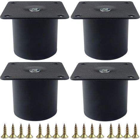 CSPARKV 4 patas redondas de metal negro para muebles con tornillos de montaje para cama y encimera (5 cm)