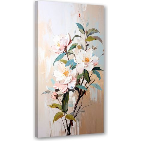 Wandbild Weiße Blumen Zweige Blätter Farbeffekt 40x80 cm