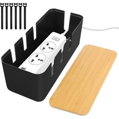 Boîte De Rangement pour Câbles, Cache Cable Boite Rangement Cable avec Couvercle en Bambou, Cache Prise Electrique pour Organiser Les Câbles Et Les Dissimuler (1/5)