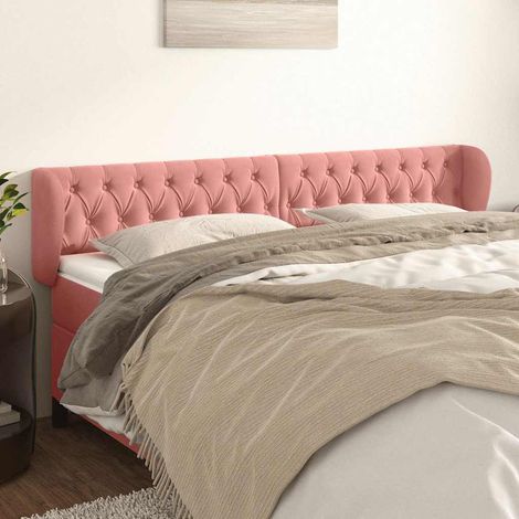 Tête de lit avec oreilles en velours rose 203 x 23 x 78/88 cm, 13kg - PANGIVO (1/5)