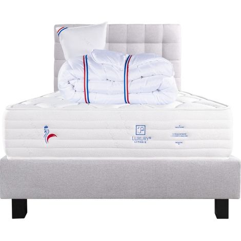 Ensemble Matelas Patriote Mousse 27cm ferme face été/hiver+sommier gris ep20cm+oreiller+couette+Tête de Lit, 90x190cm (1/5)