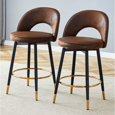 Barhocker 360° drehbar in Braun und Schwarz, mit durchbrochener Rückenlehne und Metallgestell,47.4x44x92cm (1/5)
