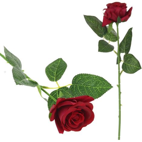 Roses artificielles en silicone, branches rouges, pour vase de 44 cm.
