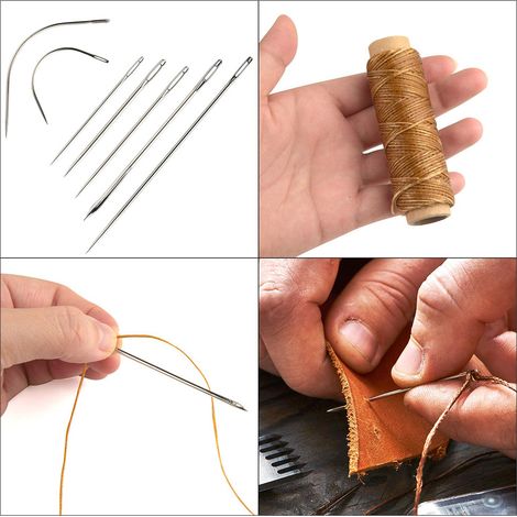 14-teiliges Ledernähset: Nähnadeln, gewachstes Garn und Fingerhut zur Lederreparatur (1/4)