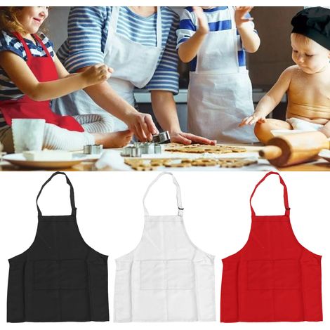 Tablier uniforme 3 pièces pour enfant, blanc, rouge et noir, idéal pour la pâtisserie, les activités manuelles et les enfants. Taille M, longueur 56 cm. (1/5)