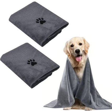 2-teiliges Hundehandtuch-Set, 100 x 50 cm, weiches, schnelltrocknendes Mikrofaser-Hundehandtuch, super saugfähiges Haustierhandtuch für Katzen, Hunde und andere Tiere, Grau (1/5)