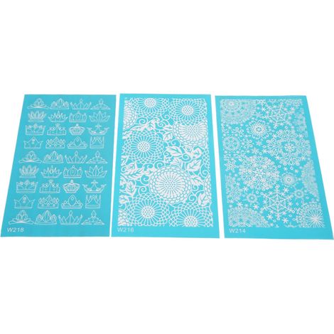 Lot de 3 pochoirs sérigraphie réutilisables pour argile polymère, DIY sur papier, cartes, t-shirts, toile, verres - tailles 214, 216, 218. (1/5)