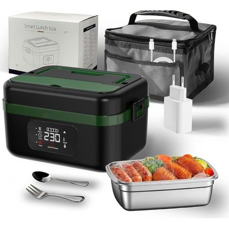 Gamelle Chauffante 1L 60W, 5V/9V/12V Boîte à Lunch Electrique avec Sac et Acier Inox Fourchette Cuillère pour Voiture Camion Bureau (1/5)