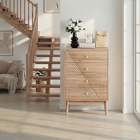 Commode 4 tiroirs – Chêne – Rangement bois – Salon/Chambre/Couloir – Moderne – Coiffeuse (1/5)