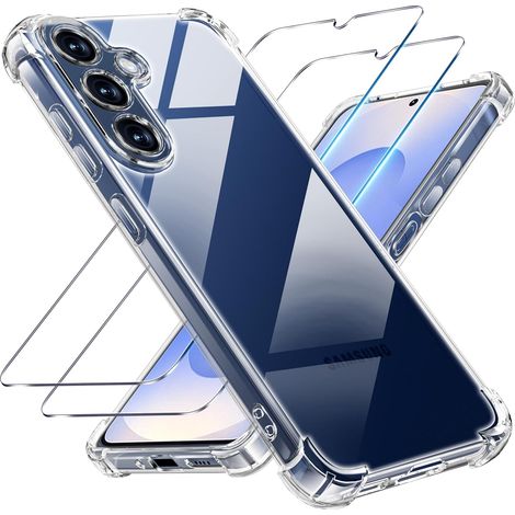 3 en 1 Coque et Verre Trempé pour Samsung Galaxy S25, [Coussin d'air Intégré] Anti-Jaunissement Souple TPU Bumper Coque Protection pour Samsung s25, Transparente (1/5)