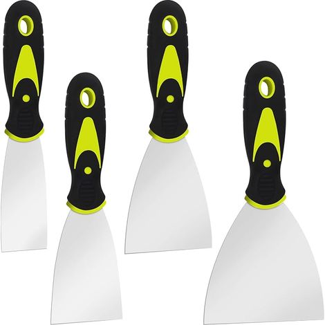 Lot de 4 Jeu de Spatules, Couteau à Enduire avec Spatule à Manche en Acier Inoxydable, Rayures de Couteau à Palette, Spatule Bricolage pour Décoration Enlèvement de Peinture (1,5", 2,5", 3", 4") (1/5)
