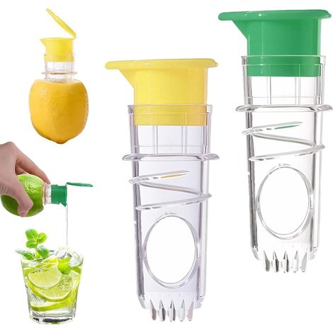 Pack of 2 Lemon Squeezers, Reusable, Manual Lemon Squeezer with Hinged Lid, Lemon Squeezer, Hand Press, Small and Portable for Oranges, Lemons, Limes, Citrus Fruits (Yellow and Green) (1/5)