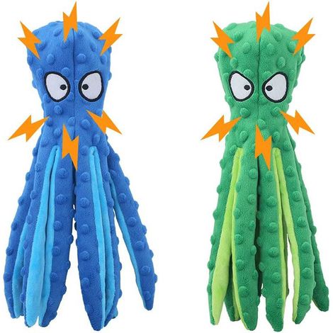 2 Jouets pour Chien Couineurs 32cm, Bleu + Vert, Peluche Indestructible pour Chien, Jouets Sonores pour Chiots, Jouet Interactif pour Chien (1/5)