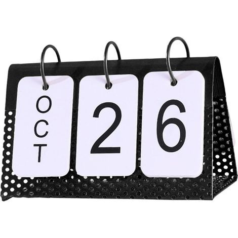 Kreativer, wendbarer, ewiger Tischkalender mit Eisengestell, freistehender, drehbarer Startseite, schlichter dekorativer Schreibtischschmuck, Schwarz (1/5)