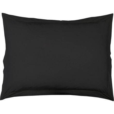 Taie d'oreiller volant plat 50 x 70 cm uni 57 fils lina + point bourdon Charbon