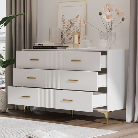 MEUBLIV Kommode 120 x 40 x 76 cm Weiß – 6 Schubladen, geräumiger Stauraum (1/5)
