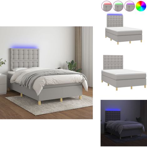 Sommier à lattes de lit matelas et LED Gris clair 120x200 cm - Sommier Tapissier - Lit Plateforme - Lit Avec Led - Matelas À Ressorts Ensachés - Têted Lit Ajustable (1/5)