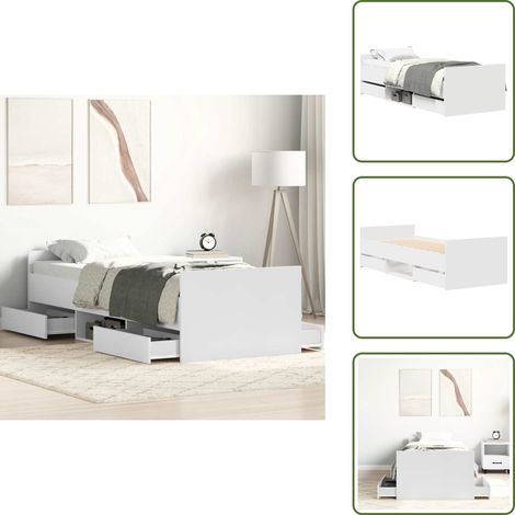 The Living Store Cadre de lit sans matelas blanc 100x200 cm - Cadre De Lit - Lit Double - Lit Blanc - Meuble De Chambre - Rangement Sous Lit