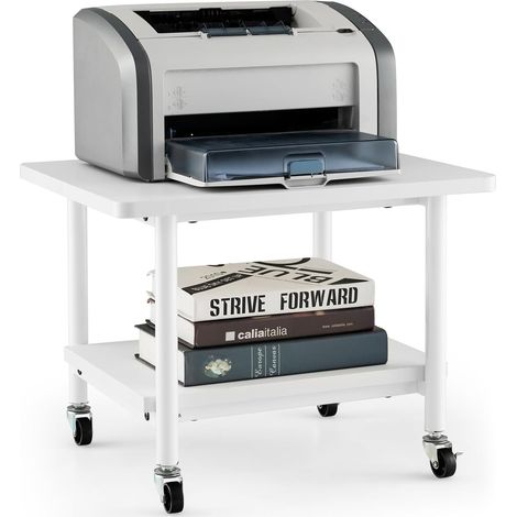 COSTWAY Soporte para Impresora con Ruedas, 2 Nivles, Mueble Impresora de Metal con Almacenamiento, Carrito de Almacenamiento Cocina Oficina, 49 x 40 x 38 cm (Blanco) (1/5)