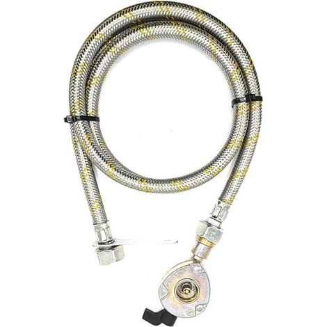 Régulateur de gaz LPG à clipser 20 mm sans NRV avec tuyau flexible en acier inoxydable tressé de 1,5 m W21,8 LH (1/4)