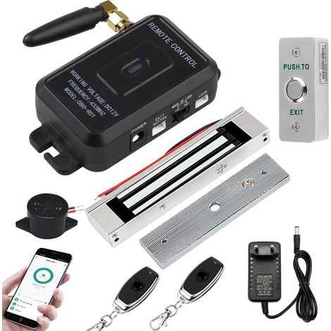 Système de Contrôle d'accès Kit de Serrure Magnétique 180KG avec Contrôle par Application Smartphone, Couplé avec Une Télécommande sans Fil à Pression et Un Bouton de Sortie (1/5)