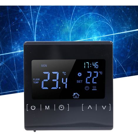 Elektrischer Fußbodenheizungsthermostat 16A AC85V-240V mit zwei Temperaturstufen und zwei Steuerungsmöglichkeiten, schwarzer Touchscreen (1/5)